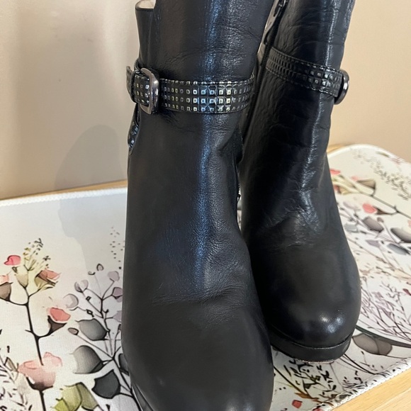 Ron White Vero Cupid Black Leather Ankle Boots with Studded Strap - Picture 5 of 12
